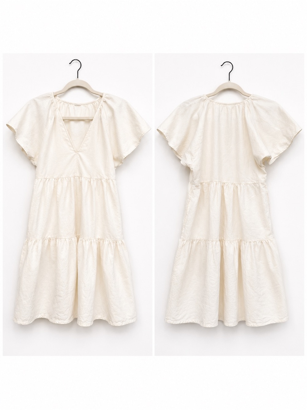 Vintage White Gathered V-Neck Mini Dress